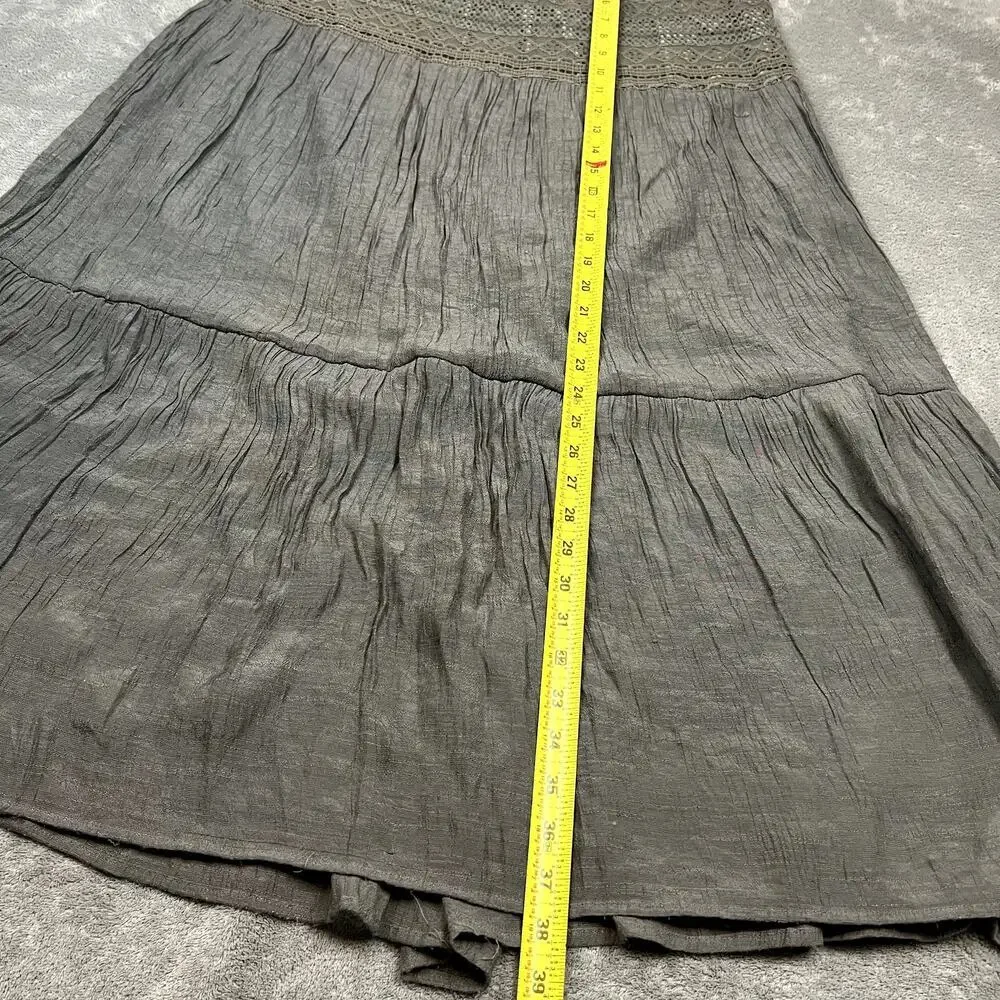 J.Crew‎ Tiered Maxi Skirt Womens L Gray Embroidered Lined Rayon Eyelet Lace-Trim